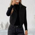 thumbnail image 5 of Womens Fleece Zip Up Vest Stand Collar Sleeveless Cropped Sherpa Waistcoat Casual Outerwear Layering Jacket for Fall Winter Daily Commute Outing,XL,Black, 5 of 7