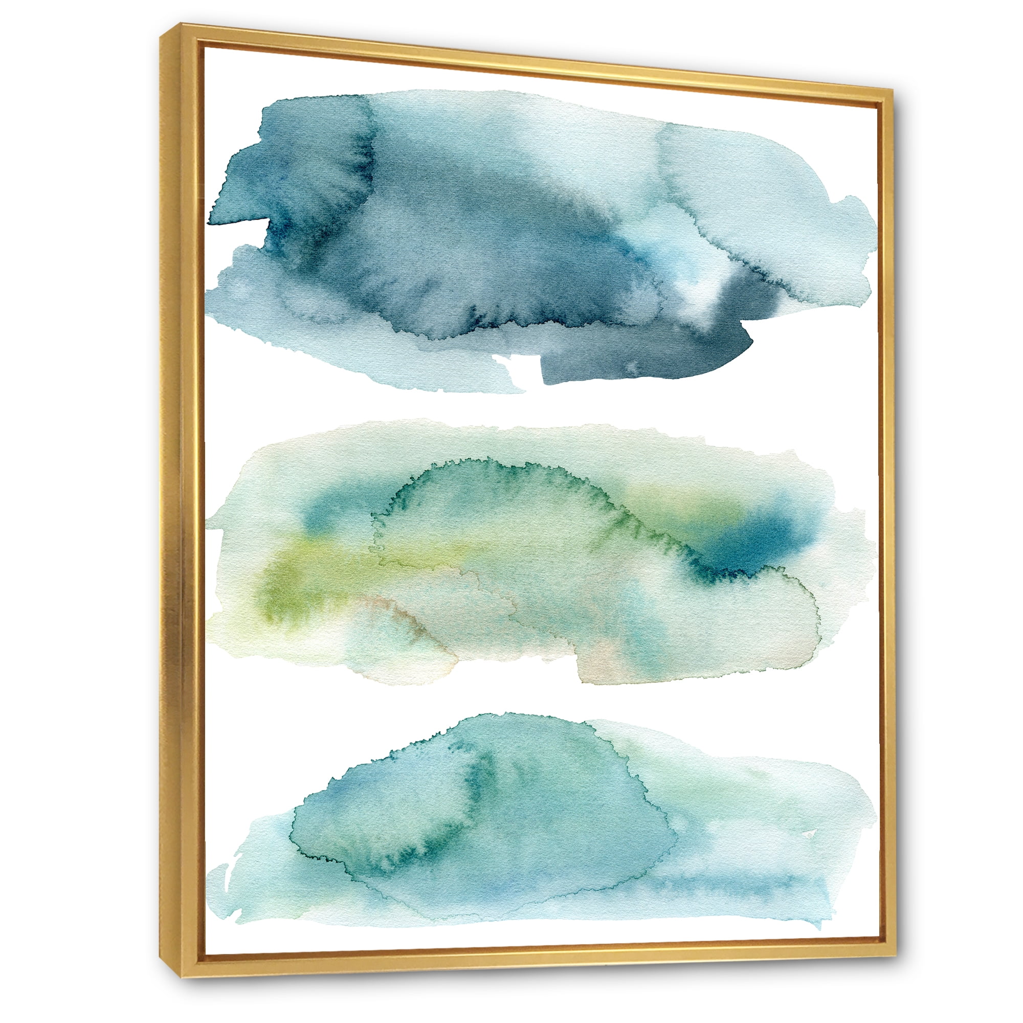 Designart 'Green and Blue Clouds' Modern Framed Canvas Wall Art Print