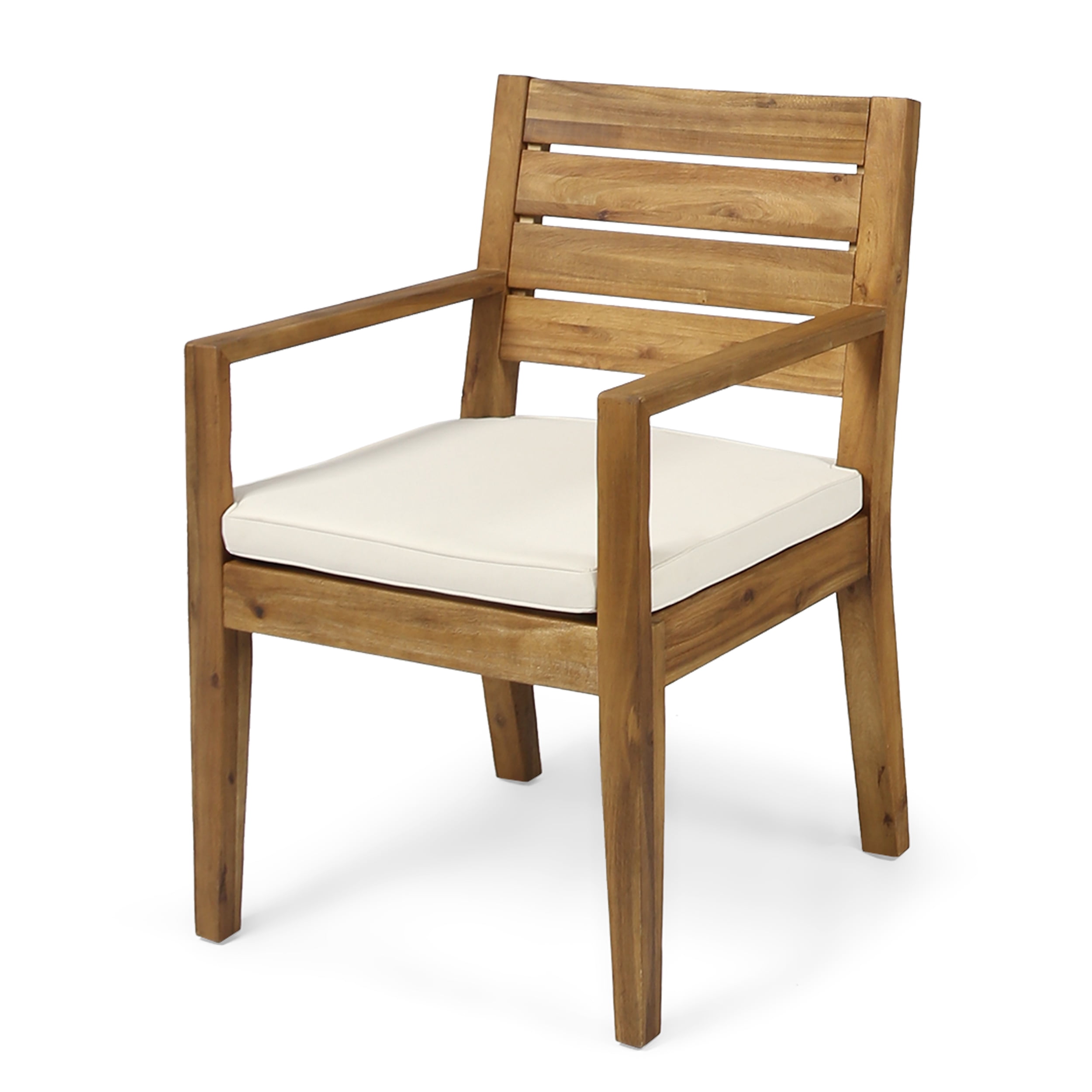 Outdoor Dining Chair Set of 2, Sandblast Finished Wood Frame with Beige Soft Cushion for Patio Garden, Natural and Beige