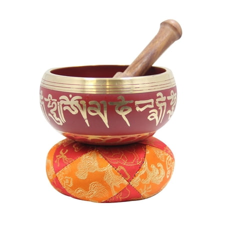 Tibetan Meditation Om Mani Padme Hum Singing Bowl Set (Red)