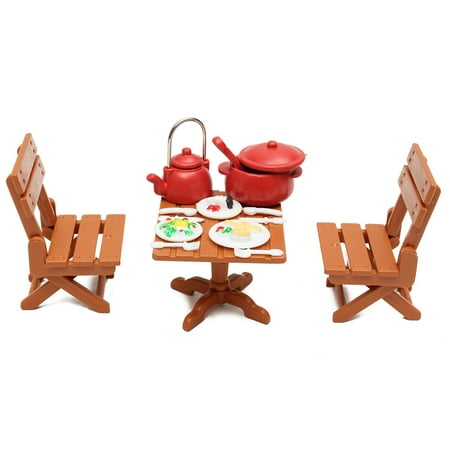 Kids Kitchen Table And Chairs Miniature Dining Table Chairs Cooking Tool Dolls House Toy Set Kitchen Furniture Kids Children Christmas Gift ()