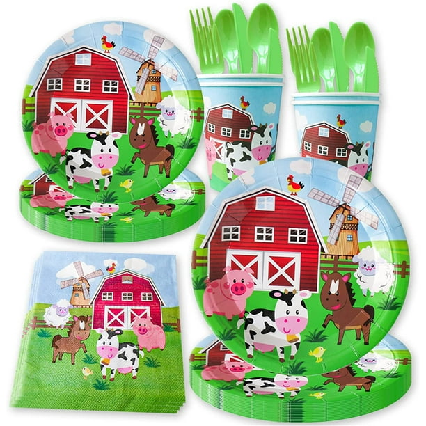 Farm Animals Tableware Party Supplies Decorations Birthday Disposable Paper  Plate Dinnerware Set Serves 10 Guests for Boy Kids Perfect Packs Plates,  Napkins, Cups, Forks , Knife, Spoons 70PCS 