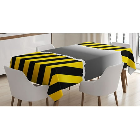 

Construction Tablecloth Ripped Sign Working Site Danger Hazard Progress Caution Urban Pattern Rectangular Table Cover for Dining Room Kitchen 60 X 84 Inches Yellow Black Grey by Ambesonne