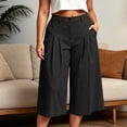 thumbnail image 2 of Levmjia Women High Waisted Pleated Wide Leg Capri Pants Plus Size Elastic Waist Casual Loose Cropped Trousers with Pockets, 2 of 7