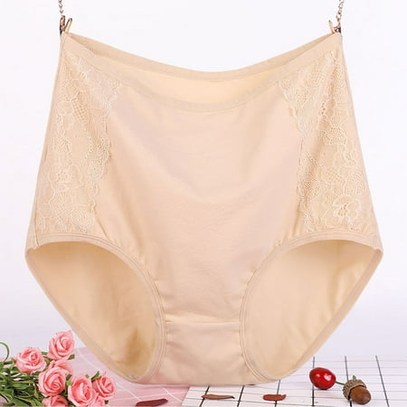 Xunlbb Clearance Under $5 Women s Solid Lace Plus Size Underwear High Waist Leak Proof Cotton Crotch Shorts Underwear Panties (Yellow 3XL) on Clearance