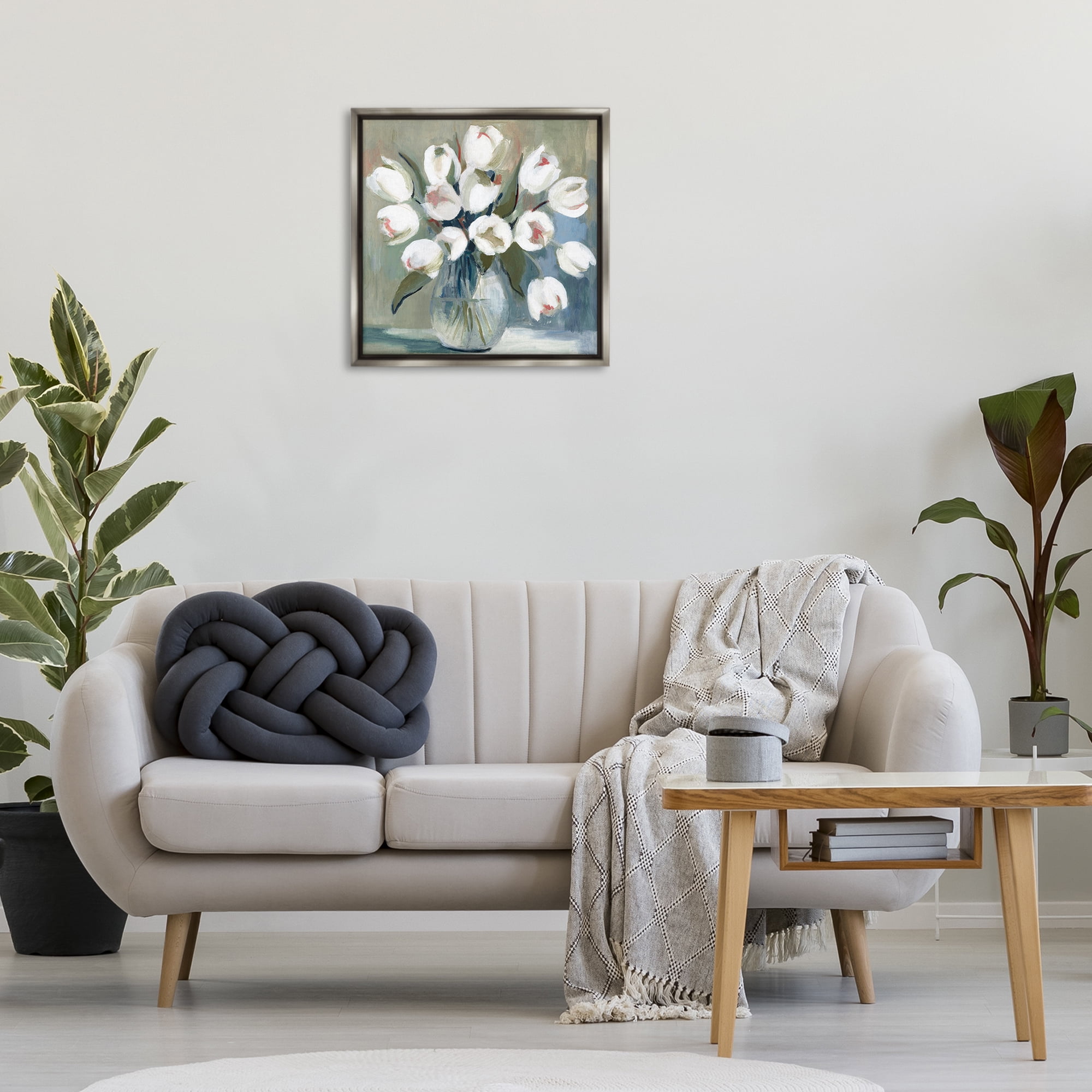 Stupell Industries White Tulip Vase Plants & Flowers Painting Gray Floater Framed Canvas Art Print Wall Art, 25 x 25