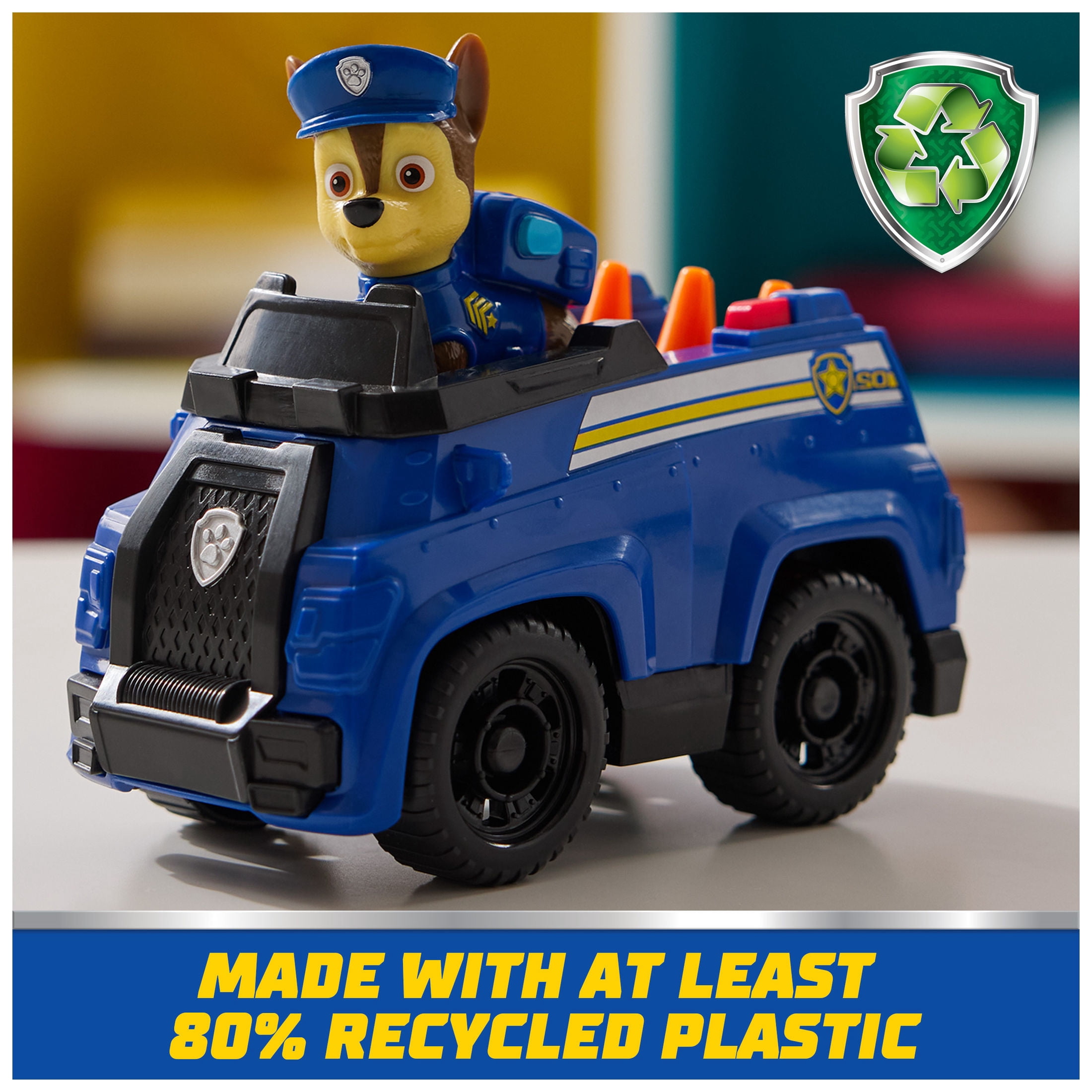 PAW Patrol Police Cruiser Vehicle with Collectible Chase Figure, Sustainably Minded Toys for Kids Ages 3+