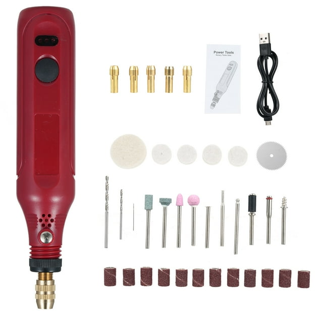 Graflsoa Rechargeable Mini Rotary Tool Kit with 36 Accessories, 3-Speed Adjustable USB-Powered Engraving Pen, Red, Built-in Lithium Battery