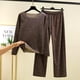 thumbnail image 1 of Puntoco Ropa de dormir para mujer, moda femenina, color sólido, cuello redondo, ropa de dormir informal cálida para el hogar, conjunto de pijama, 1 of 3