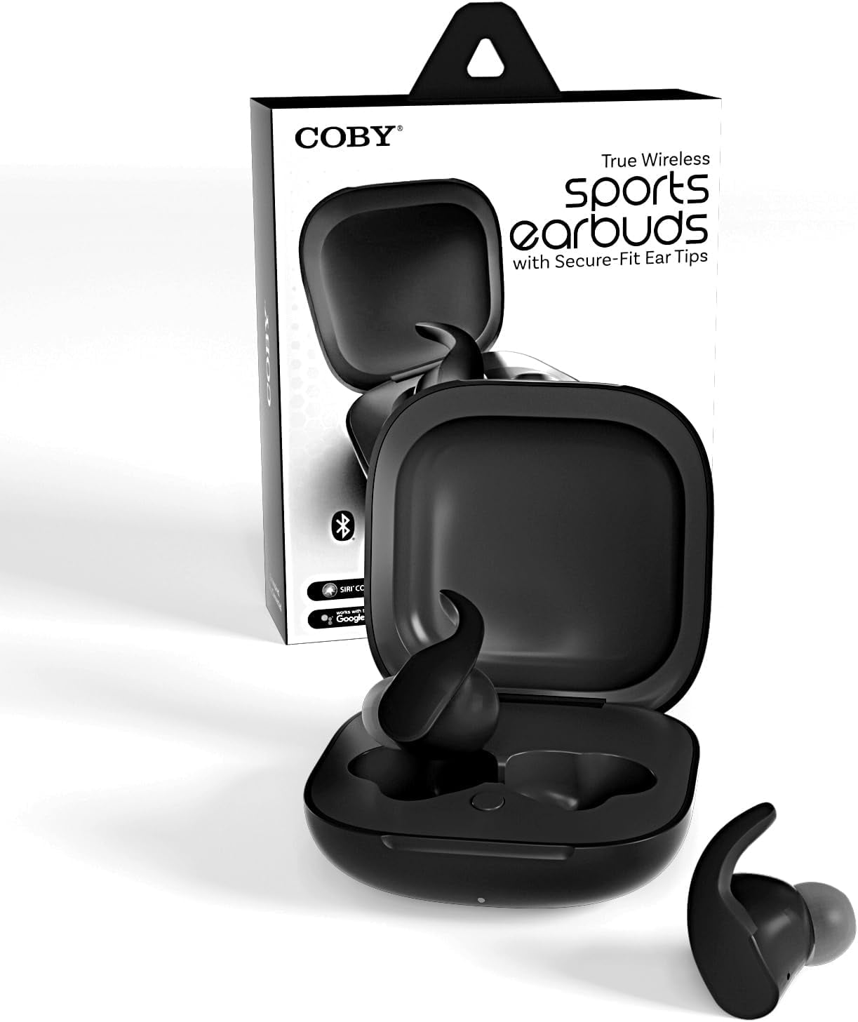 COBY Sports True Wireless Earbuds, Noise-Isolating Bluetooth Earbuds with Secure-Fit Ear Tips, Black