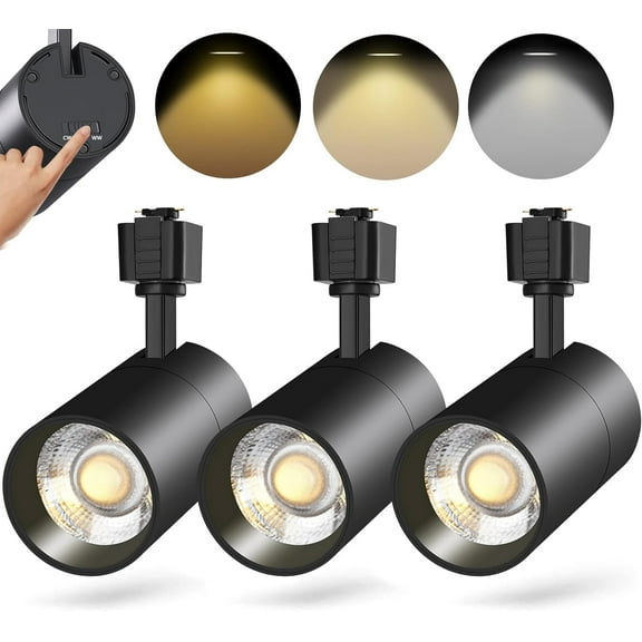 VANoopee 3-Color J Type Track Lighting Heads 20W for Juno Rail - Dimmable Bright LED Track Light Fixtures 3000K 4000K 5000K Ceiling Spotlight for Accent Task, No Flicker CRI90  36° 2000lm Black 3 Pack