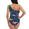 thumbnail image 5 of Rateoe Dinosaur Flowers Pattern Women One Piece Swimsuits Tummy Control One Shoulder Bathing Suits Ruffle Swimwear-X-Large, 5 of 6