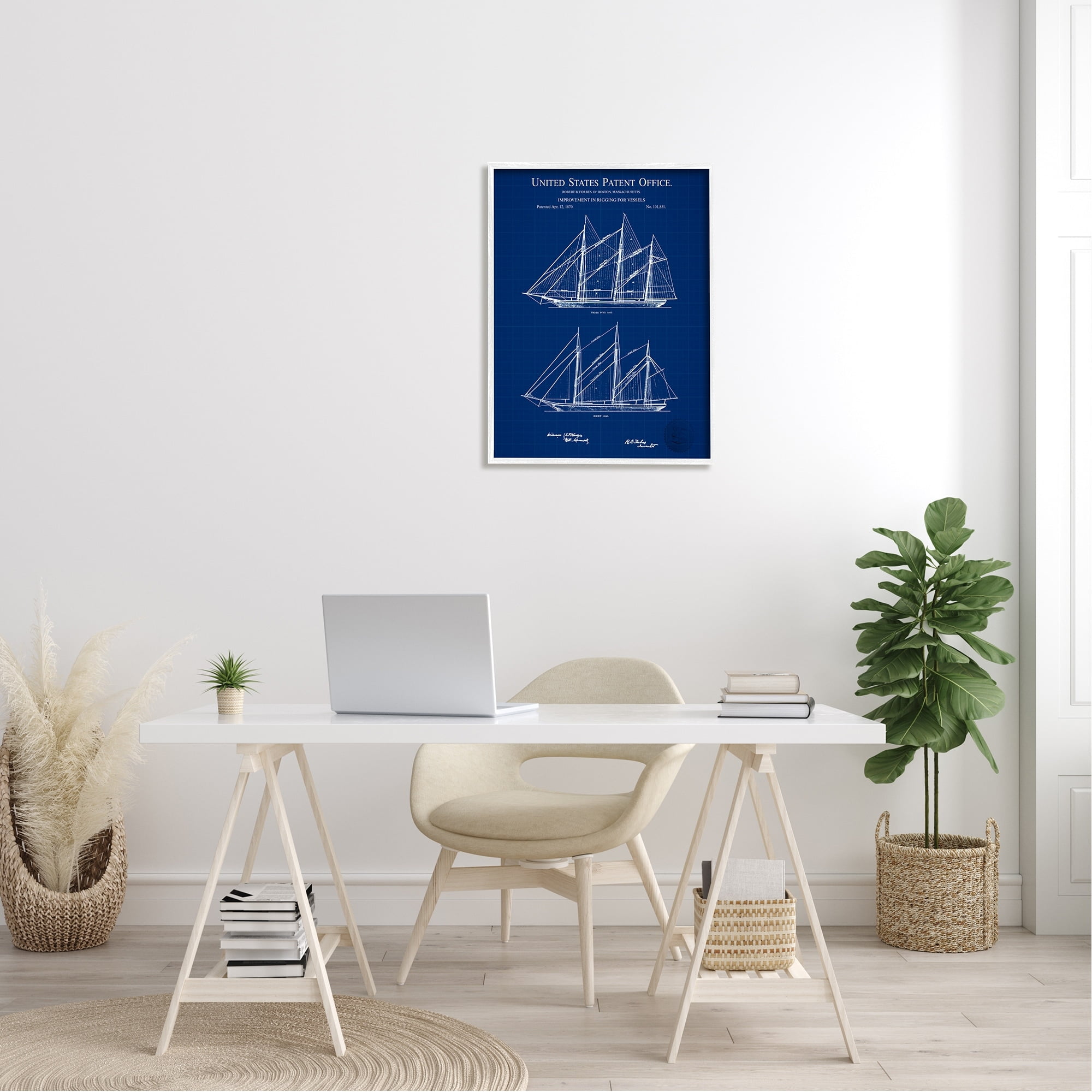 Stupell Industries Blue Ship Boat Diagram Detailed Blueprint Patent Design Framed Wall Art, 24 x 30, Design by Karl Hronek