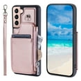 thumbnail image 6 of Crossbody Wallet Case for Samsung Galaxy S22 Plus with Card Slot Holder, Magnetic Flip Folio Purse Case, PU Leather Zipper Handbag with Detachable Lanyard Strap & Shoulder Strap, Rosegold, 6 of 8