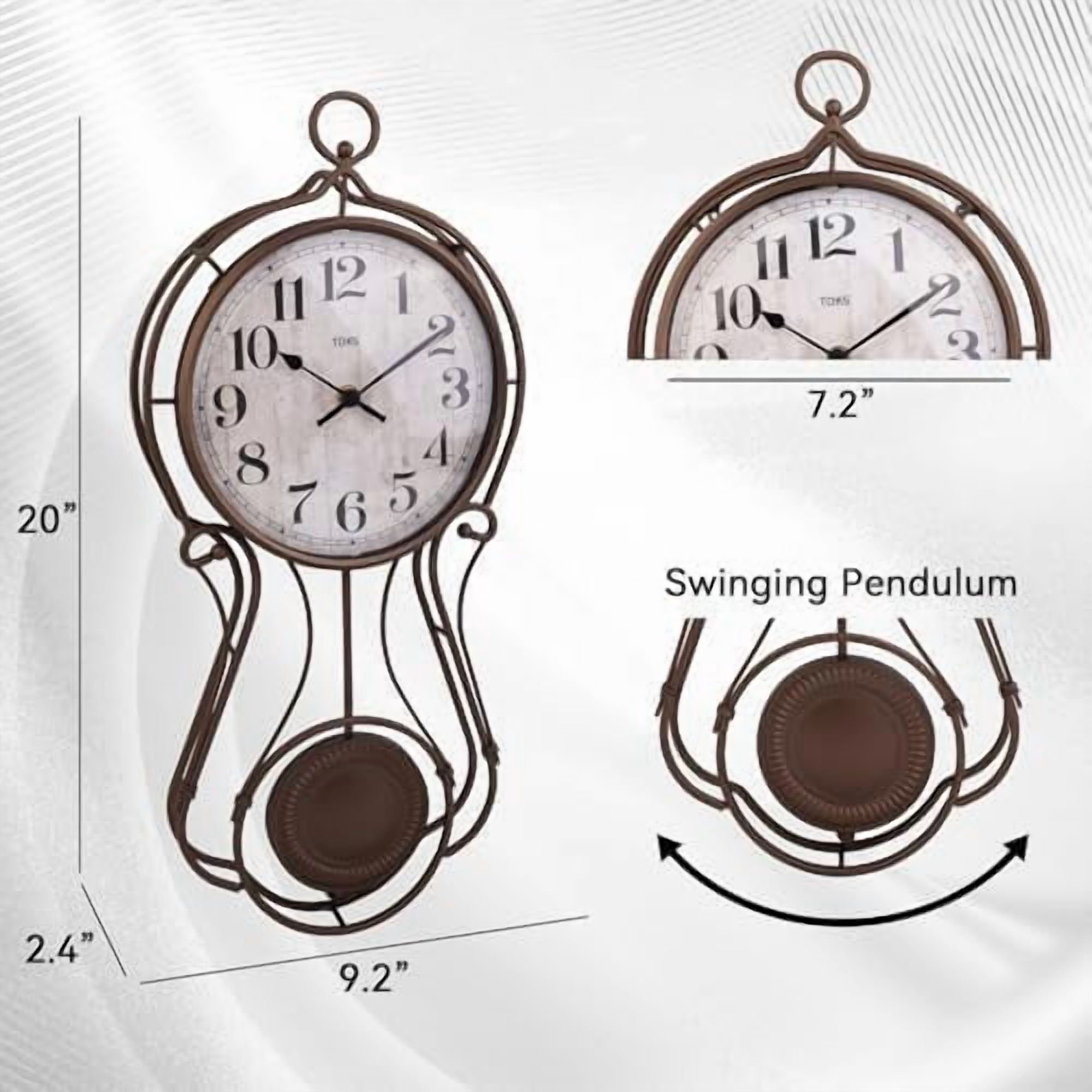 Antique Metal Pendulum Wall Clock - Elegant Regulator Clock for for Living Room & Home Decor & Kitchen Decor & Wall Décor
