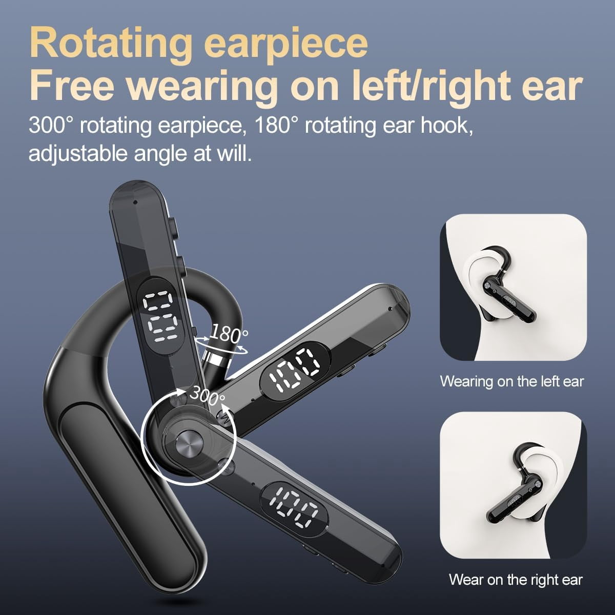 Bluetooth Headset with Dual-Mic Noise Canceling, 48H Talk Time, V5.4, Trucker Headset Bluetooth Wireless Earpiece for Cell Phones, Office, Driving