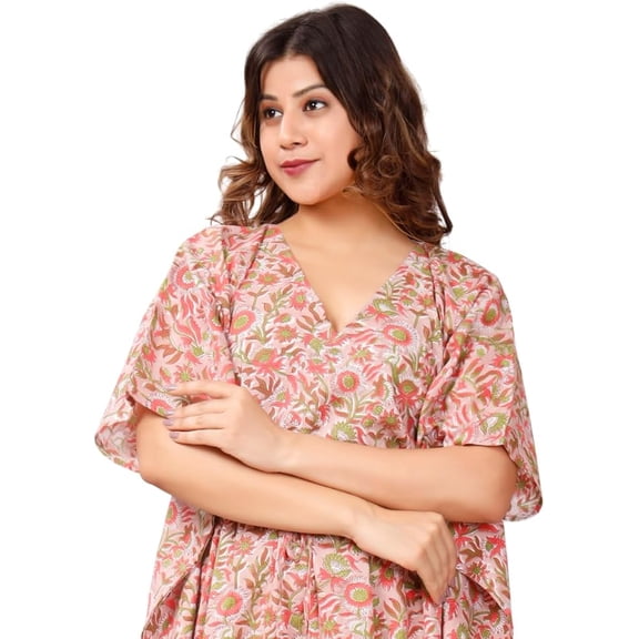 Indian Soft Cotton Kaftan, Dress, Block Print Caftan, Maxi Dress, Beach Cover Up, Boho Kaftan Gift for Her Multicolor