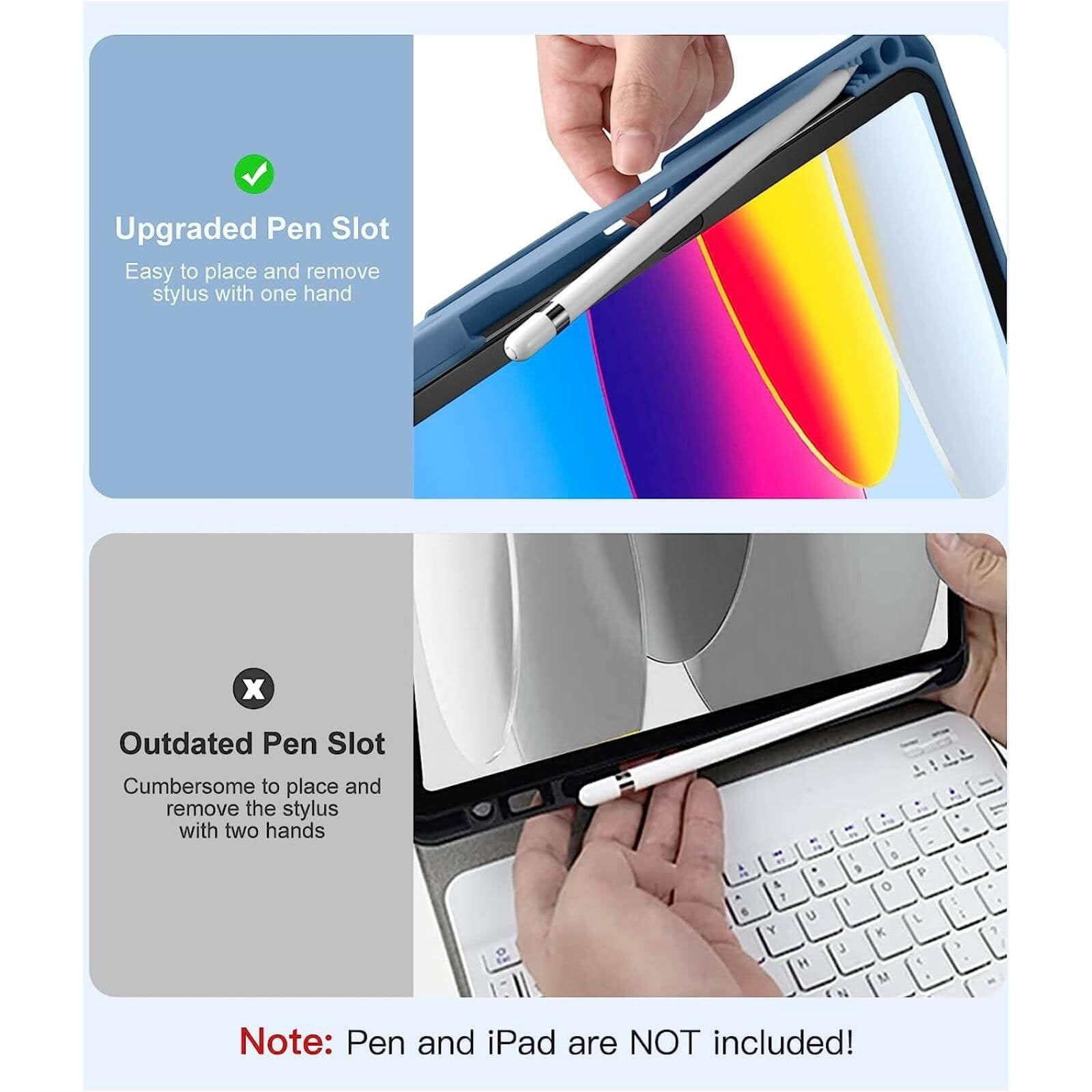 GEAK for iPad A16 11th 10th Generation Case with Keyboard, 7 Colors Backlit Detachable Folio Keyboard Cover with Pencil Holder for iPad 10th Gen 10.9 Inch/11th Gen 11 Inch, Blue