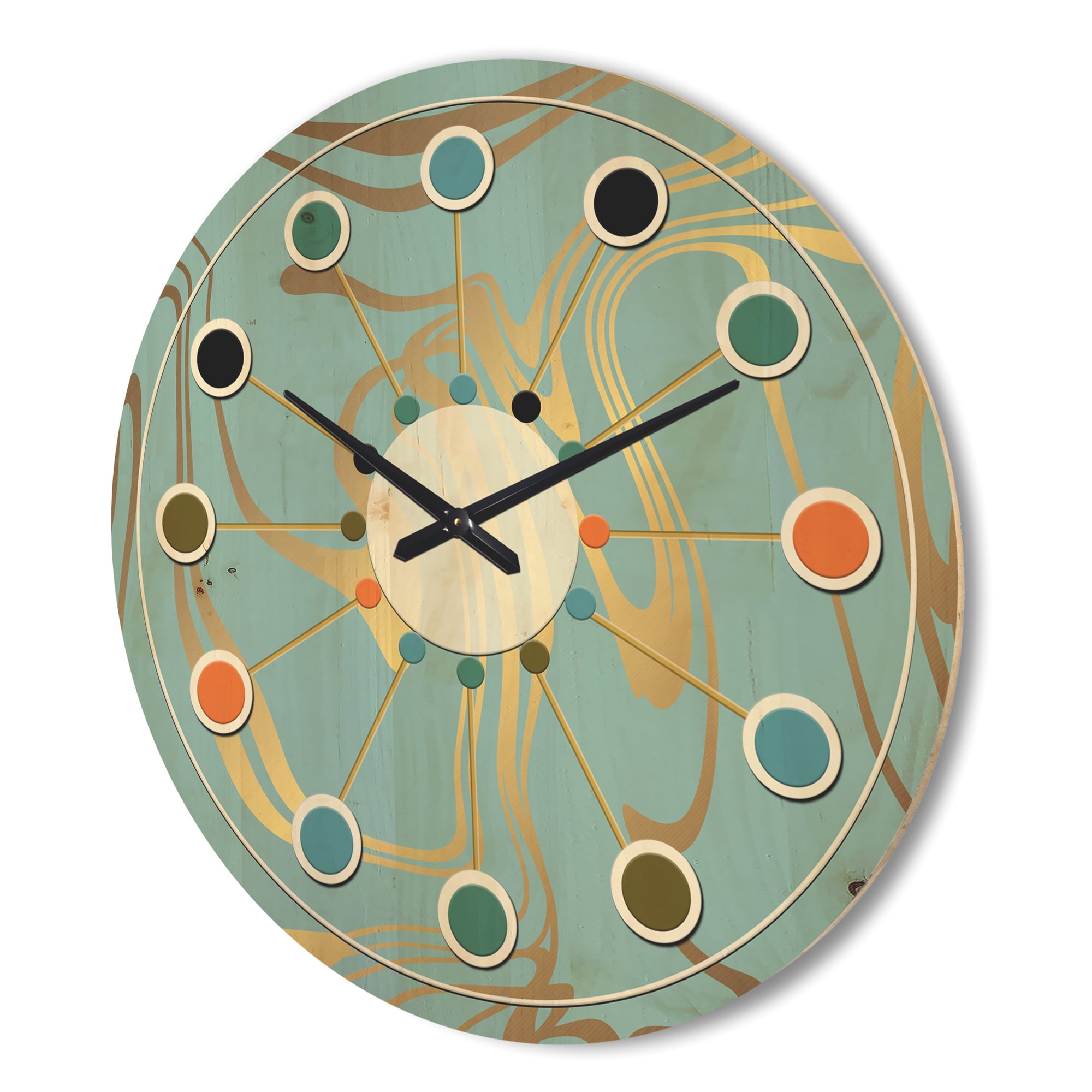 Designart 'Golden Colored Marble Design I' Mid-Century Modern Wood Wall Clock