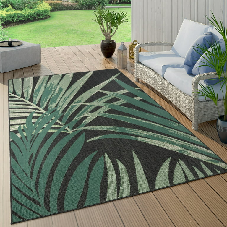 Paco Home Tropical Outdoor Rug Palm Tree & Jungle Design Flatweave 2' x  3'3 - green 