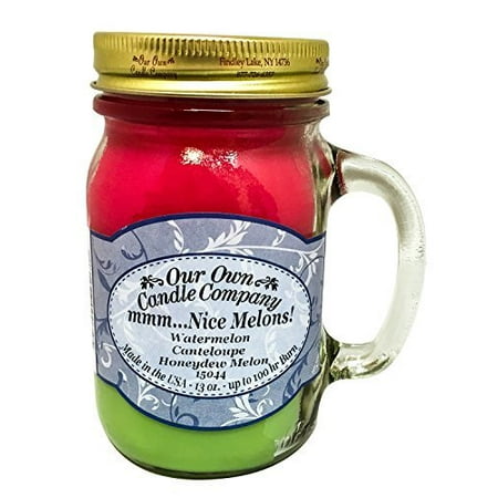 Watermelon Scent - Mmm... Nice Melons! Watermelon, Cantaloupe, Honeydew Melon Scented 13 Ounce Mason Jar Candle By Our Own Candle Company