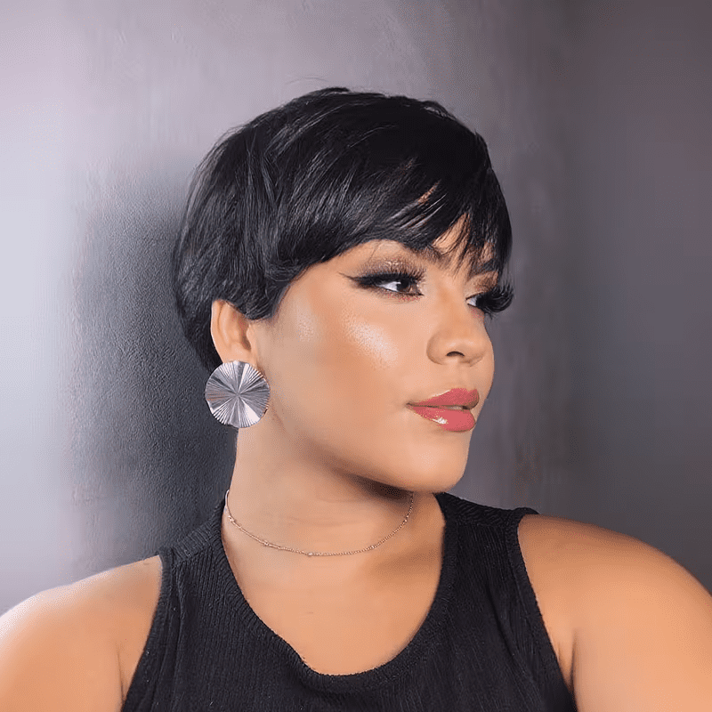 Short Fairy Style Wigs for Women, 150% Density Brazilian Virgin Human Hair, Machine-Made Rose Net Cap, Glueless, Wear And Go,Quick Style Change, Perfect for Fashion Lovers