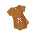 thumbnail image 2 of Qiylii Baby 2-piece Outfit Set Short Sleeve Solid Color Tops T shirt + Shorts, 2 of 7