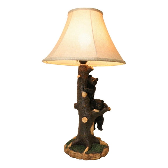 Rustic Western Forest Playful Black Bear Cubs Climbing On Tree Trunk Table Lamp