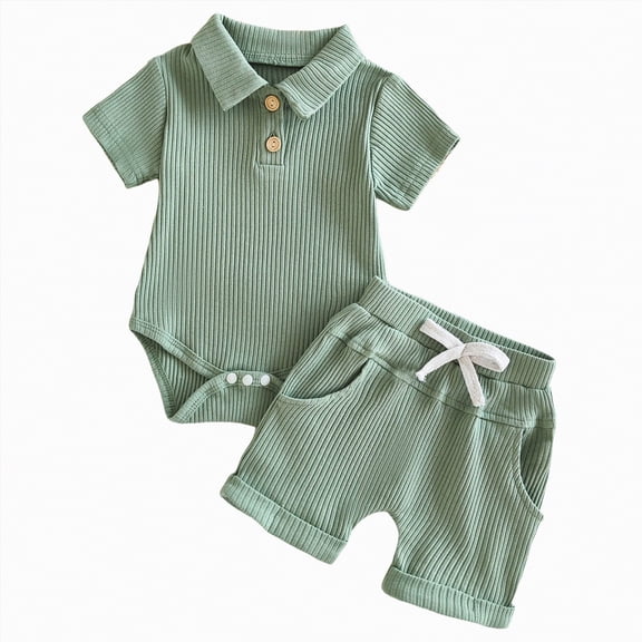 JUMEYU Newborn Baby Boy Clothes Set Infant Boys Summer Clothes Sets Casual Outfits Short Sleeves Romper Letter Print Top Shorts Sets 2pcs Holiday Clothing 0 3 6 9 12 18 24 Months (AG,12-18 Months)