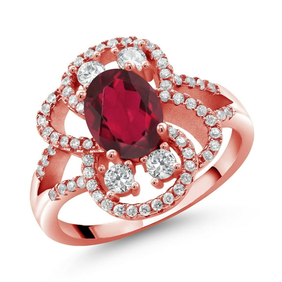 Gem Stone King 18K Rose Gold Plated Silver Statement Ring Set with Oval Red Mystic Quartz (2.62 cttw) (Size 7)