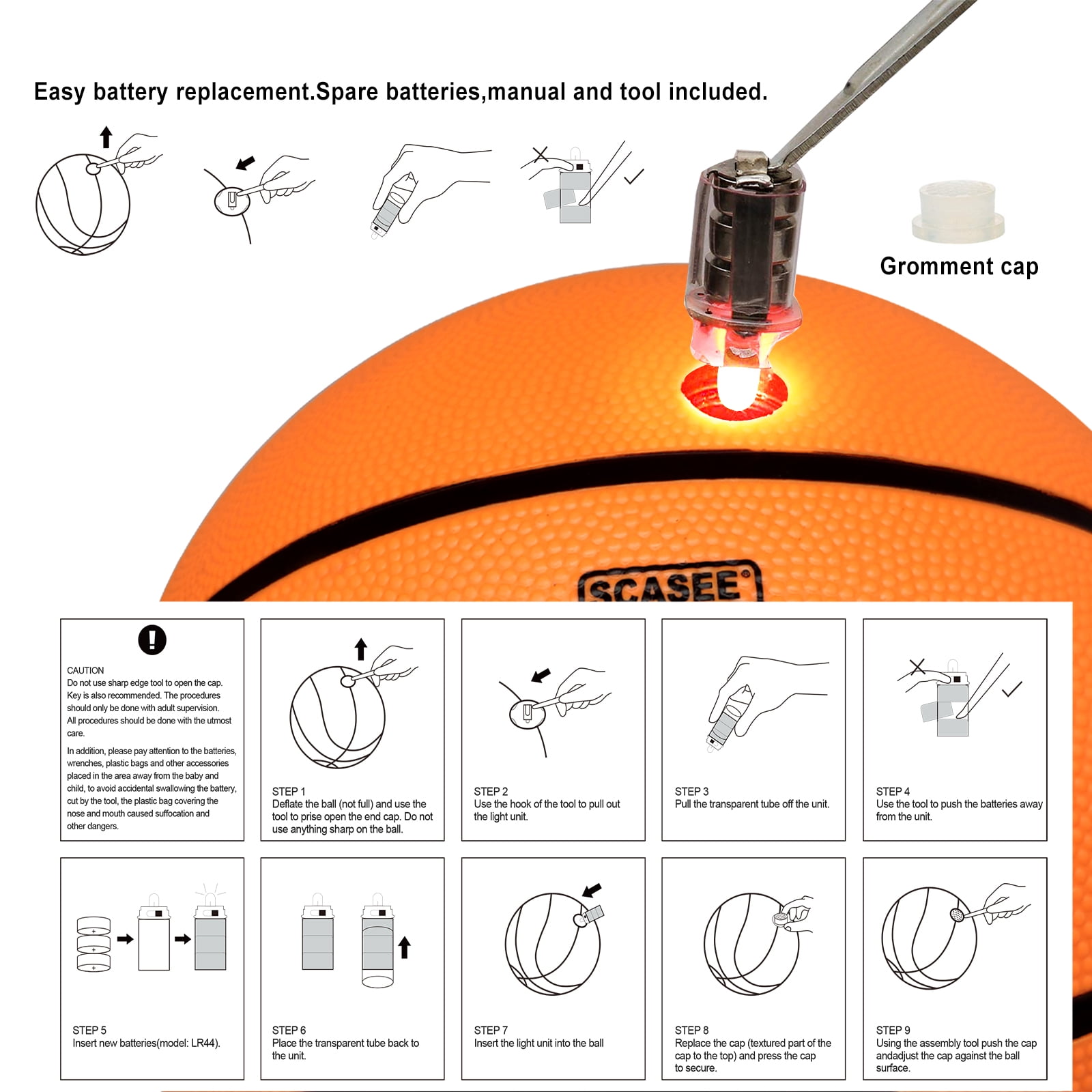 Light Up Basketball Night Light - Official Size 7 - Waterproof Glow Basketball with Two High Bright LEDs Perfect Glow in The Dark,Official Size& Weight with Pump for Man Teen Boy for Gift Toys