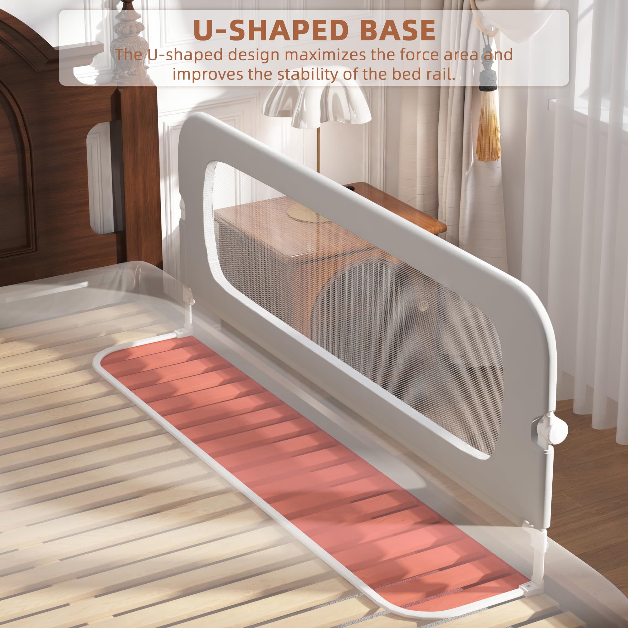 Vikua 46in Baby Bed Rail Height Adjustable Bed Safety Rail for Kids Guardrail with One-button Folding for Full, Queen and Adult Mattresses (Single Piece)