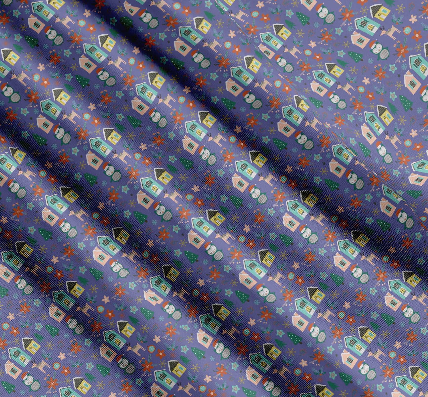 Soimoi Purple Cotton Voile Fabric Owl & Tree Christmas Printed Fabric 1 Yard 42 Inch Wide