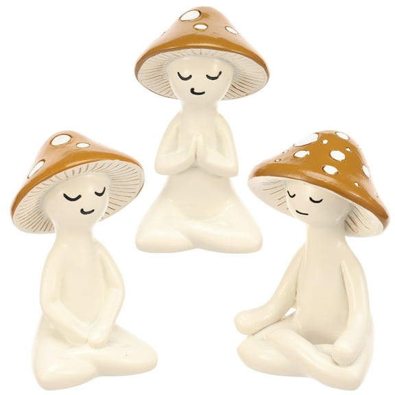 Threns 3Pcs Yoga Mushroom Statue Cute Small Resin Yoga Mushroom Figurine Tabletop Decor for Garden Yard Home Patio Office