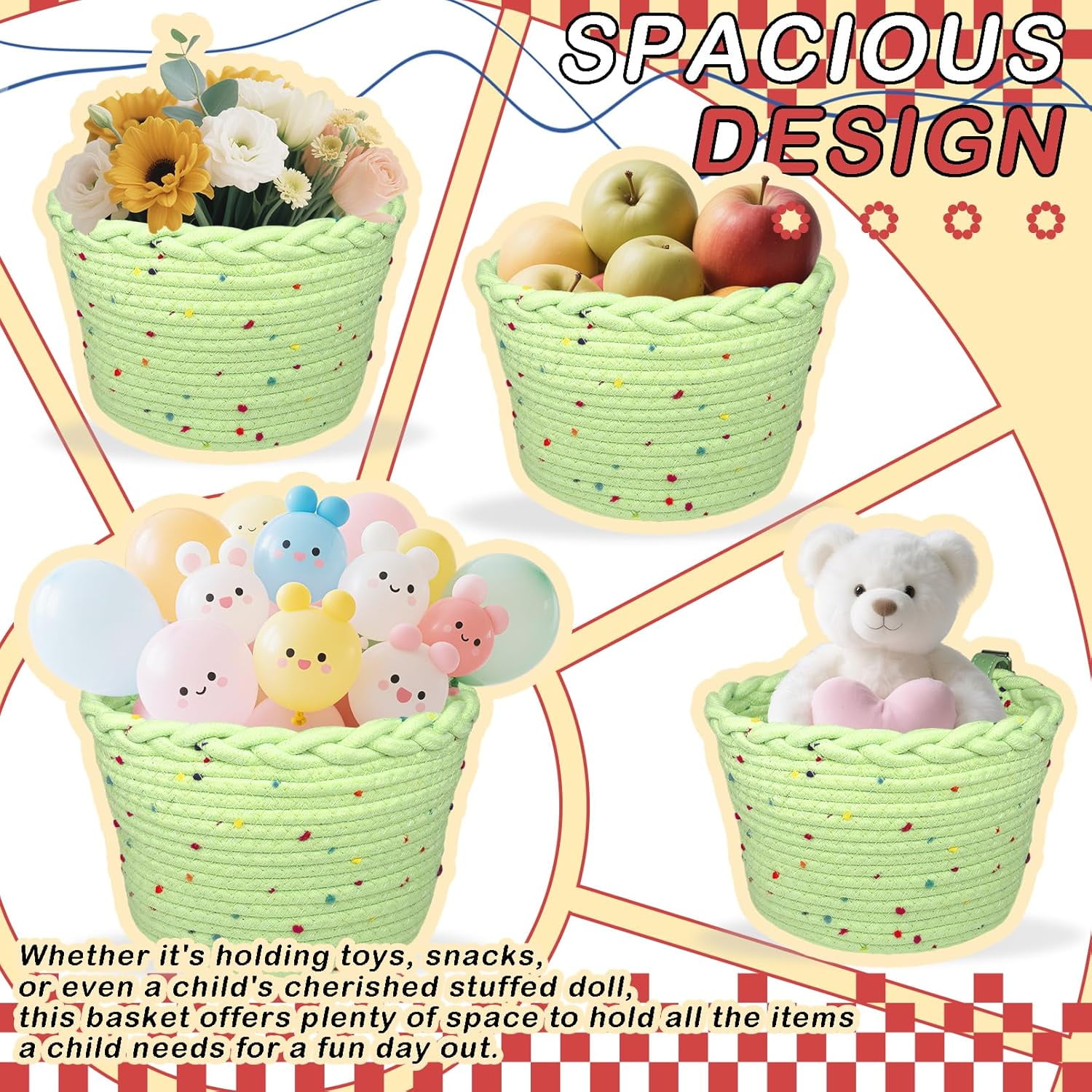 Bike Basket, Front Woven Bicycle Basket with Easy-Install Adjustable Straps