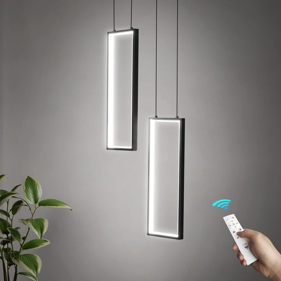 ZHLWIN Modern Kitchen Pendant Light Fixture, Black 24W LED Pendant Light 2 Rings Rectangle Chandelier Pendant Lighting for Kitchen Island Living Room Dining Room Bedroom