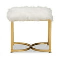 thumbnail image 2 of Bowery Hill White Faux Fur Upholstered and Gold Finished Metal Ottoman, 2 of 9