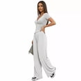 thumbnail image 3 of Scacto Women 2 Piece Outfit Sets, Short Sleeve V-Neck Ruched Top & Wide Leg Pants, Casual Daily Wear Gym Sweatsuit, 3 of 6