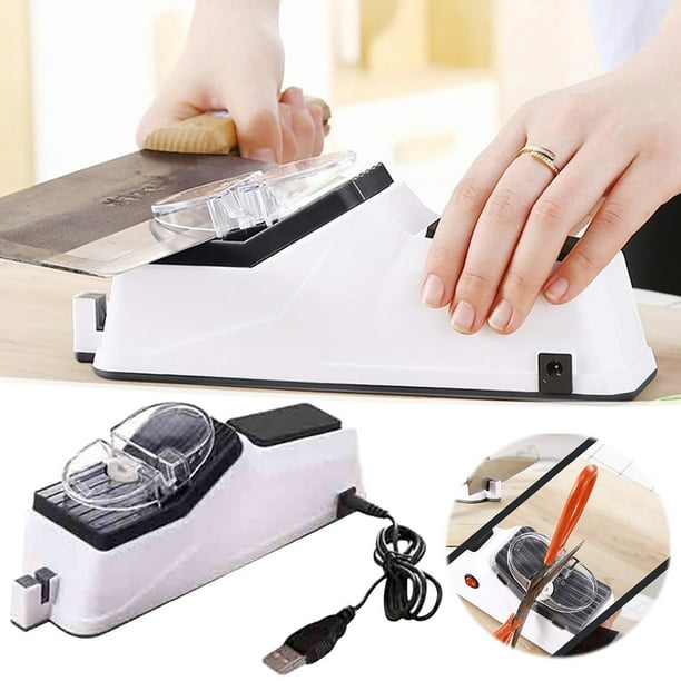 Afilador de Cuchillos Eléctrico con Interfaz USB, Afilado y Pulido Rápido en 5 Segundos, Ranura de Doble Cara para Cuchillas y Tijeras, Cubierta Protectora para Uso en Cocina Doméstica