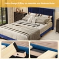 thumbnail image 3 of Dextrus Queen Upholstered Platform Bed with Navy Blue Velvet Headboard,No Box Spring Needed, 3 of 6