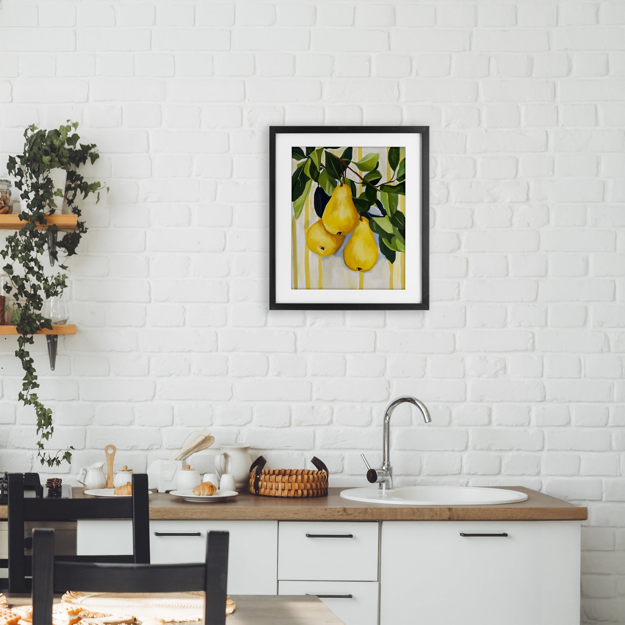 Stupell Industries Pears on Lush Branch Black Framed Print Under Glass, design by Yen