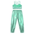 thumbnail image 4 of Hansber Kids Girls Hip Hop Dance Outfits Metallic Camisole  Crisscross Strappy Back Crop Top and Shiny Pants Light Green 8, 4 of 5