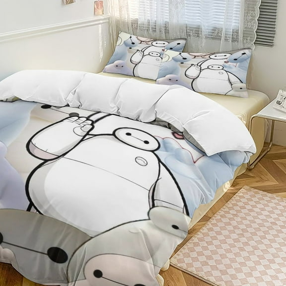 Big Hero 6 Baymax Bedding Set Novelty Pattern Soft Microfiber Comforter Set 3 Pieces 1 Duvet Cover 2 Pillow Shams Twin-86"x70"