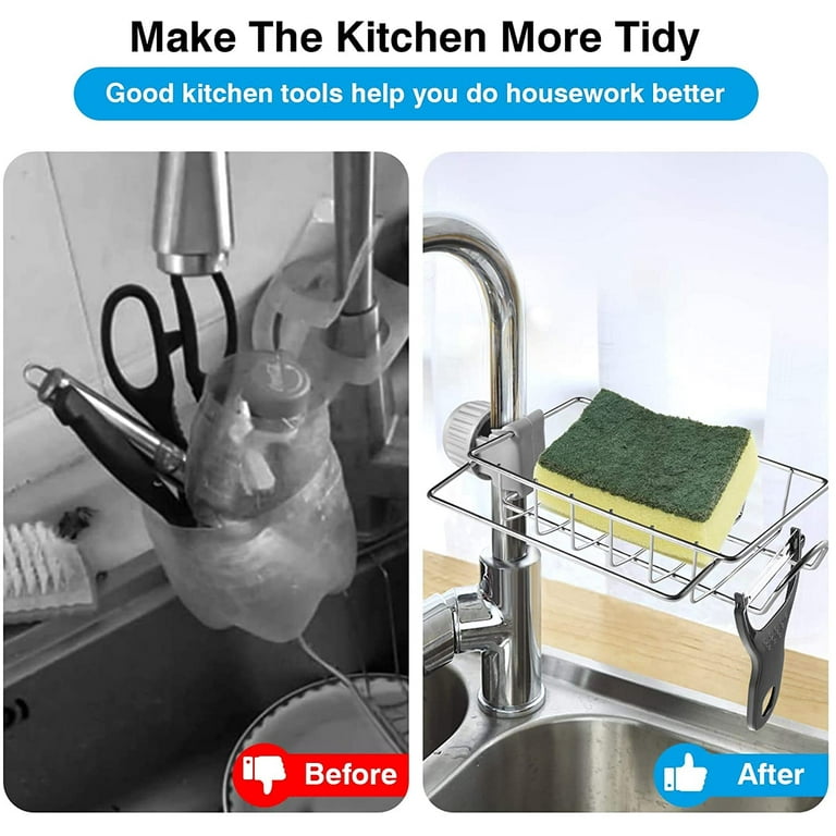 Vive Comb Kitchen Sink Caddy Organizer Over Faucet Sponge Holder, Stainless Steel Heavy Duty Thickening Hanging Faucet Drain Rack
