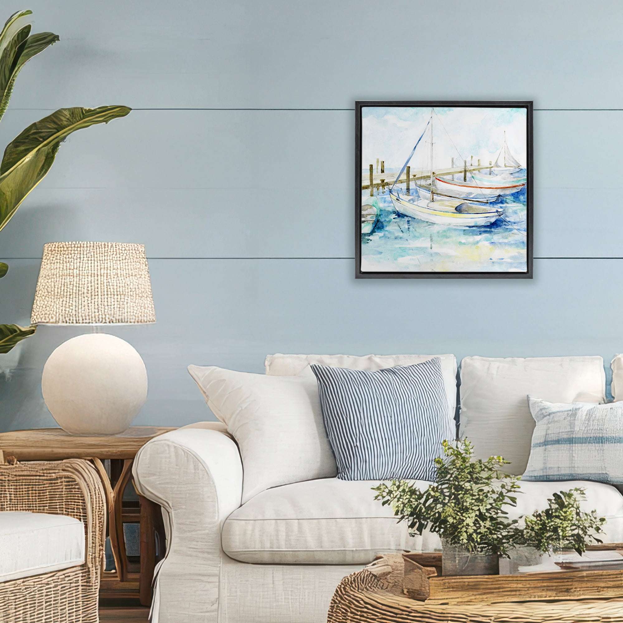 Stupell Industries Docked Sails on Stormy Seas Black Framed Floater Canvas Wall Art, design by Lorenzo Collective