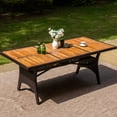 thumbnail image 2 of MF Studio 7-Piece Patio Dining Set, All-Weather Rattan Outdoor Dining Set with 74.8" Rectangular Acacia Wood Table, Dark Brown and Blue, 2 of 13