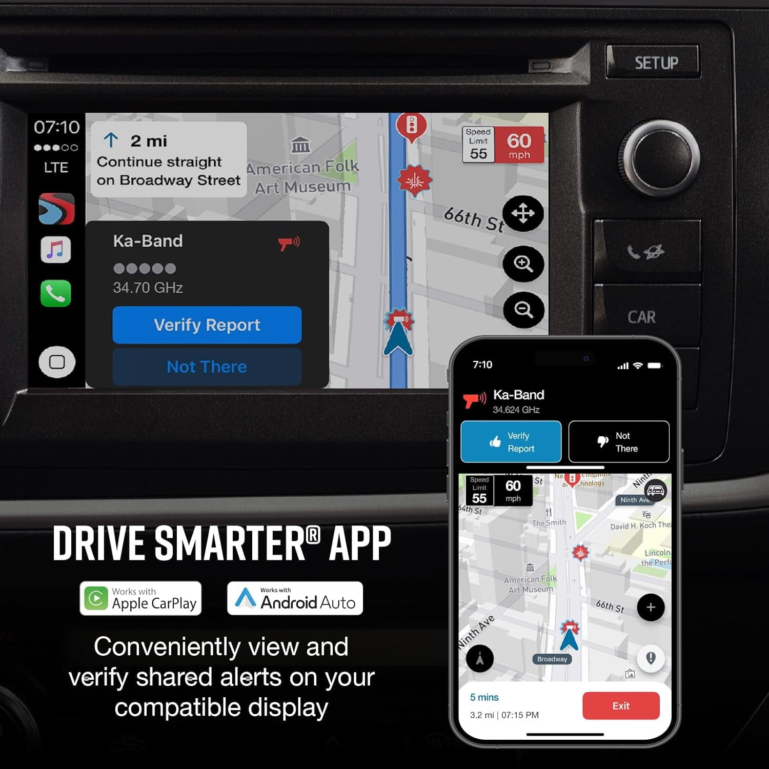 Cobra RAD 480i Connected Radar Detector, Long Range, Bluetooth, Front & Rear Detection + CarPlay (New)