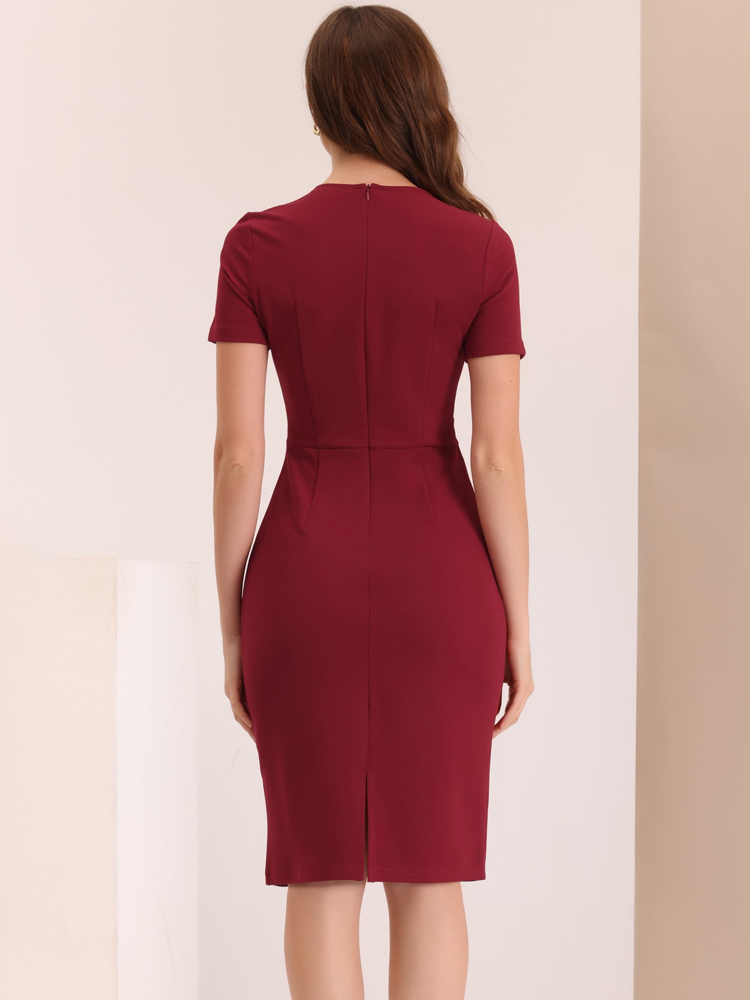 DARING DIVA Work Business Square Neck Color Block Bodycon Sheath Dresses S Red