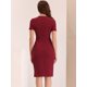 thumbnail image 3 of Vestidos de trabajo de negocios para mujer, manga corta, cuello cuadrado, bloque de color, vestido ce?ido al cuerpo Borgo?a S, 3 of 6