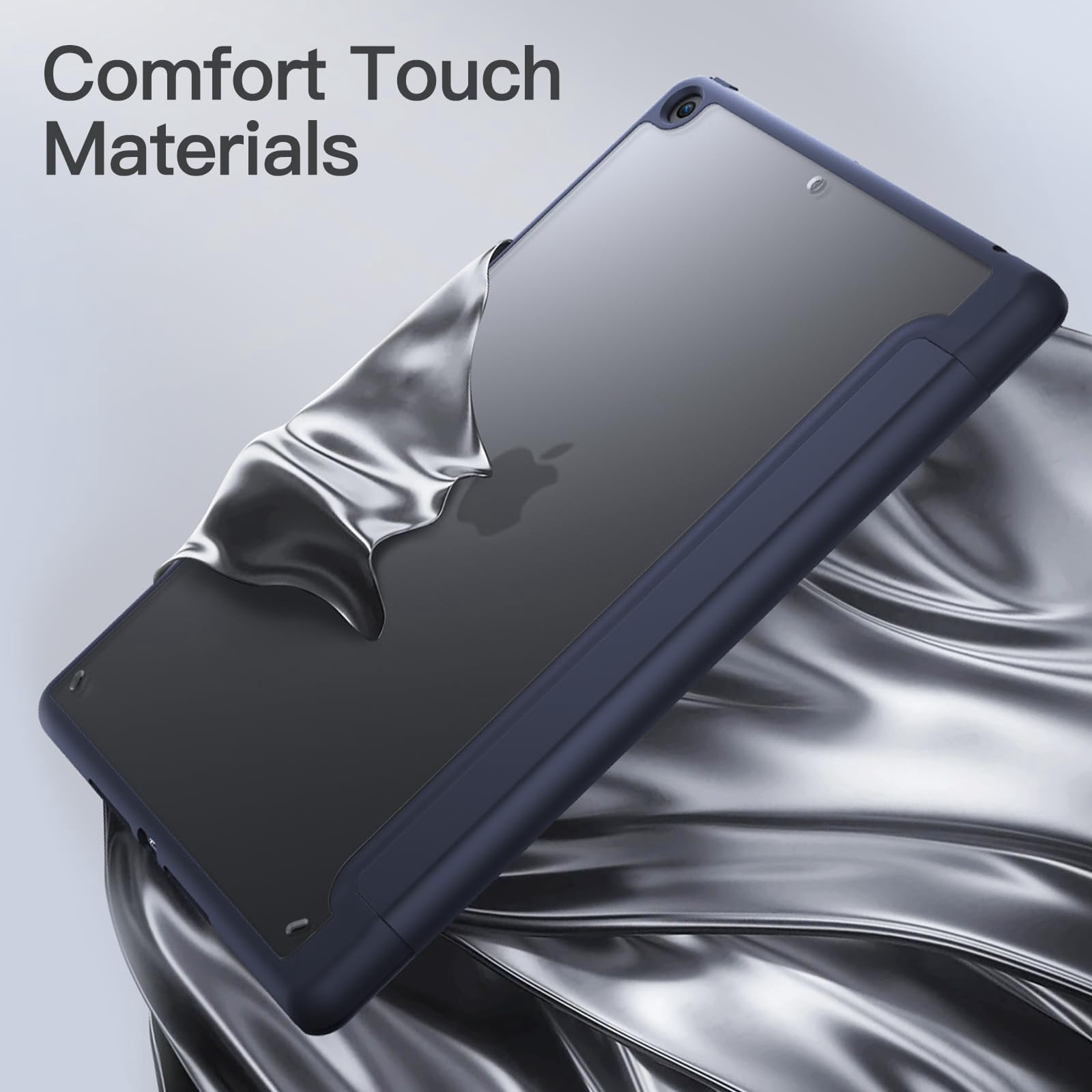 JETech Matte Case for iPad 9/8/7 (10.2-Inch, 2021/2020/2019 Model, 9th/8th/7th Generation) with Pencil Holder, Frosted Translucent Back Slim Stand Protective Tablet Cover (Navy)